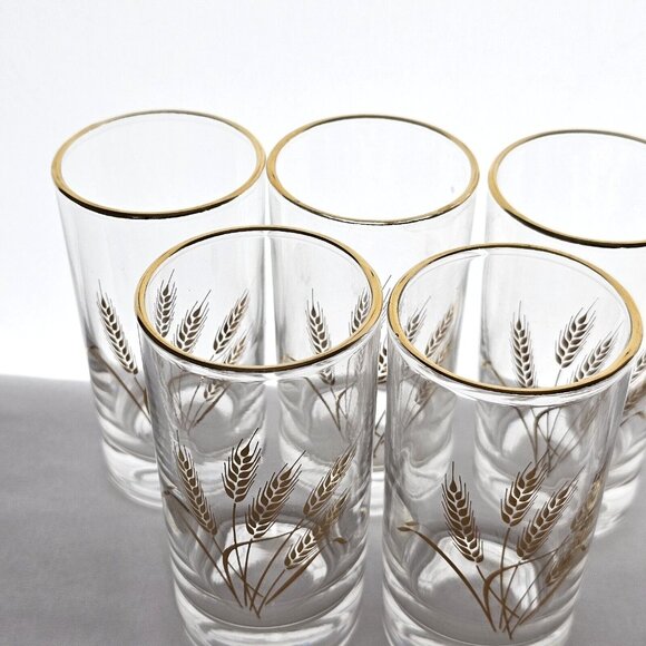50s Homer Laughlin Golden Wheat Juice Glasses 4” midcentury  small cocktail 6pc - Picture 5 of 14